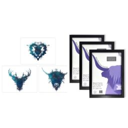 Artery8 A4 Wall Art & Frame Set of 3 Ink Splat Thistle Heart Hairy Coo Stag - thumbnail 5