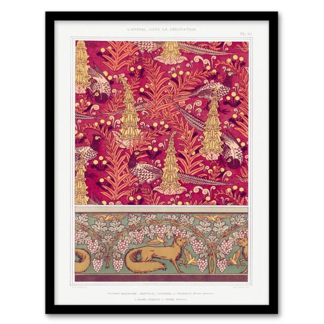 Artery8 Maurice Pillard Verneuil Framed Wall Art Flowers Pheasants & Foxes Patterns - Size: A4 - image 1