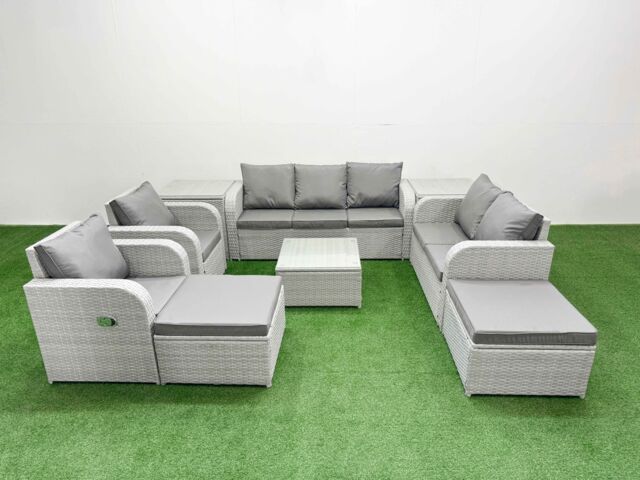 Fimous PE Rattan Garden Furniture Set Adjustable Chair Sofa Double Love Seat 2 Seater Sofa Lounge Set Square Coffee Table 2 Big Footstool 2 Side - image 1