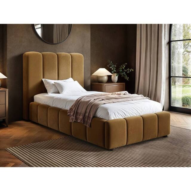 Solace+Co Emilie Ribbed Ottoman Bed Mocha Velvet in Brown - Size: Single - image 1
