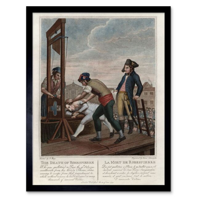 "Artery8 Wall Art Print The Death of Robespierre Guillotine Execution French Revolution Vintage Art Framed in Brown - Size: W12"" x H16""" - image 1