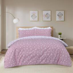 Smart Living Printed Rouched Pleat Ditsy Leaves Reversible Duvet Cover & Pillowcase in Pink - Size: Single - thumbnail 2