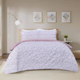 Smart Living Printed Rouched Pleat Ditsy Leaves Reversible Duvet Cover & Pillowcase in Pink - Size: Single - thumbnail 1