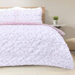 Smart Living Printed Rouched Pleat Ditsy Leaves Reversible Duvet Cover & Pillowcase in Pink - Size: Single - thumbnail 3