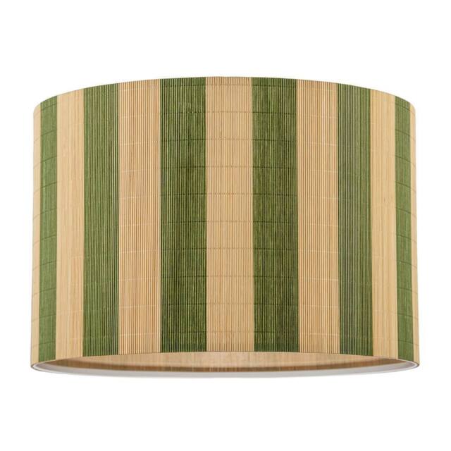 Happy Homewares Chic Natural Brown Bamboo Lamp Shade with Garden Olive Green Stripes - Size: 10 inches - image 1
