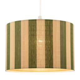 Happy Homewares Chic Natural Brown Bamboo Lamp Shade with Garden Olive Green Stripes - Size: 10 inches - thumbnail 2