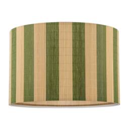 Happy Homewares Chic Natural Brown Bamboo Lamp Shade with Garden Olive Green Stripes - Size: 10 inches - thumbnail 1