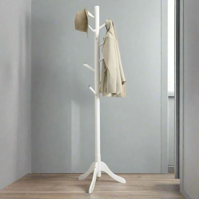 Modcraft Freestanding Wooden Coat Rack with Adjustable Height & 8 Hooks in White - image 1