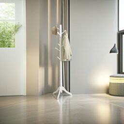 Modcraft Freestanding Wooden Coat Rack with Adjustable Height & 8 Hooks in White - thumbnail 4