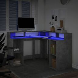 Berkfield Home Desk with LED Lights Concrete Grey 130x130x91 cm Engineered Wood - Size: 130 x 130 x 91 cm - thumbnail 5