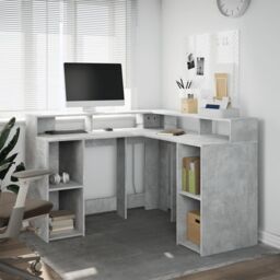 Berkfield Home Desk with LED Lights Concrete Grey 130x130x91 cm Engineered Wood - Size: 130 x 130 x 91 cm - thumbnail 4