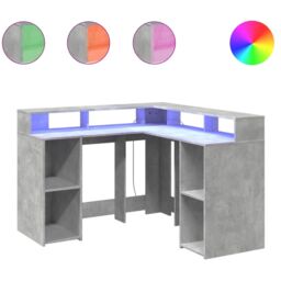 Berkfield Home Desk with LED Lights Concrete Grey 130x130x91 cm Engineered Wood - Size: 130 x 130 x 91 cm - thumbnail 2