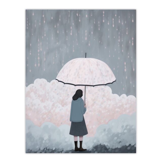 "Artery8 Wall Art Print Pink Rain By Amy Denver Minimalist Soft Pastel Rain Clouds Minimalism Simple Modern Artwork Poster in Grey - Size: W24"" x H32""" - image 1