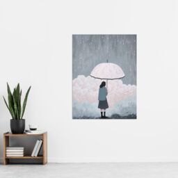 "Artery8 Wall Art Print Pink Rain By Amy Denver Minimalist Soft Pastel Rain Clouds Minimalism Simple Modern Artwork Poster in Grey - Size: W24"" x H32""" - thumbnail 4
