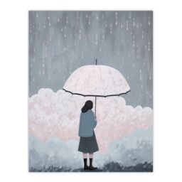 "Artery8 Wall Art Print Pink Rain By Amy Denver Minimalist Soft Pastel Rain Clouds Minimalism Simple Modern Artwork Poster in Grey - Size: W24"" x H32""" - thumbnail 1