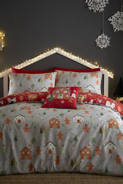 Bedlam 'Gingerbread House' Reversible Gingerbread Man Print Duvet Cover Set in Grey - Size: Single - image 1