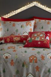 Bedlam 'Gingerbread House' Reversible Gingerbread Man Print Duvet Cover Set in Grey - Size: Single - thumbnail 2