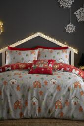 Bedlam 'Gingerbread House' Reversible Gingerbread Man Print Duvet Cover Set in Grey - Size: Single - thumbnail 1