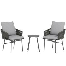 Wyld Haus Grey 3 Piece Rattan Bistro Set 2 Chairs Cushions & Glass Table - thumbnail 2