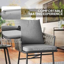 Wyld Haus Grey 3 Piece Rattan Bistro Set 2 Chairs Cushions & Glass Table - thumbnail 5