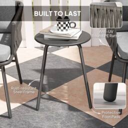 Wyld Haus Grey 3 Piece Rattan Bistro Set 2 Chairs Cushions & Glass Table - thumbnail 6