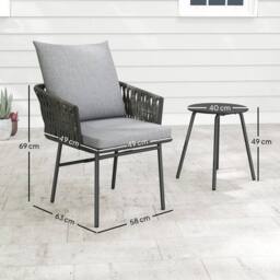 Wyld Haus Grey 3 Piece Rattan Bistro Set 2 Chairs Cushions & Glass Table - thumbnail 3