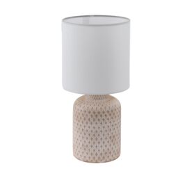 Loops Table Lamp Cream White Patterned Ceramic Shade White Fabric Bulb E14 1x40W - thumbnail 1