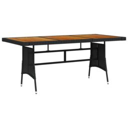 Berkfield Home Garden Table Black 160x70x72 cm Poly Rattan & Solid Acacia Wood - Size: 160 x 70 x 72 cm