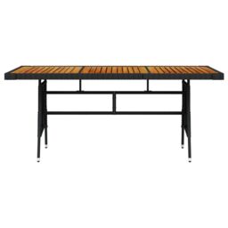 Berkfield Home Garden Table Black 160x70x72 cm Poly Rattan & Solid Acacia Wood - Size: 160 x 70 x 72 cm - thumbnail 2