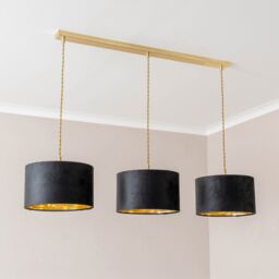 ValueLights Reni Black Velvet & Gold Shade 3 Drop Bar Gold Diner Ceiling Light - thumbnail 3