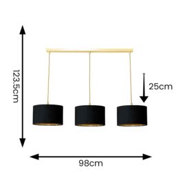 ValueLights Reni Black Velvet & Gold Shade 3 Drop Bar Gold Diner Ceiling Light - thumbnail 6