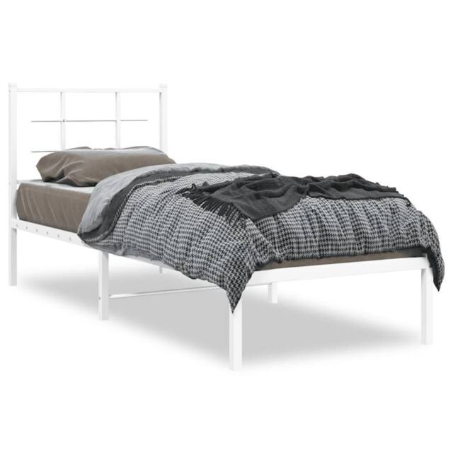 Berkfield Home Metal Bed Frame without Mattress with Headboard White 80x200cm - Size: 80x200 cm - image 1
