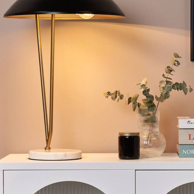 Wyld and Coco Marble Base Table Lamp - Black Iron Shade Gold Legs - image 1
