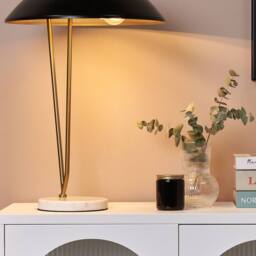 Wyld and Coco Marble Base Table Lamp - Black Iron Shade Gold Legs - thumbnail 1