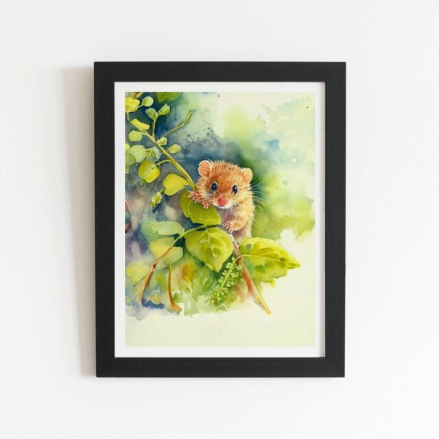 "Warren Reed - Designer Dormouse Watercolour Framed Art Print in Black - Size: W8"" x H10""" - image 1