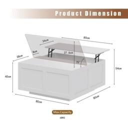 KEEPREAPER Stylish Square Coffee Table with Large Hidden Storage in White - thumbnail 8