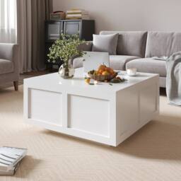 KEEPREAPER Stylish Square Coffee Table with Large Hidden Storage in White