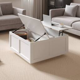 KEEPREAPER Stylish Square Coffee Table with Large Hidden Storage in White - thumbnail 4