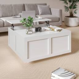 KEEPREAPER Stylish Square Coffee Table with Large Hidden Storage in White - thumbnail 3