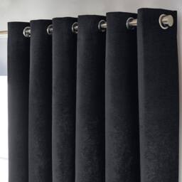 Luxury Living Chenille Blackout Eyelet Curtains Thermal Triple Weave Pair in Black - Size: 117 cm width x 229 cm drop - thumbnail 2