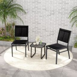 Costway Outdoor Dining Chairs Patio Armless Chair Lightweight Metal Chair in Black - thumbnail 3