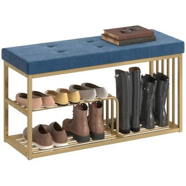 NESTLUNE Shoe Storage Bench with Seat Cushion in Blue - Size: 100 cm x 15 cm - image 1