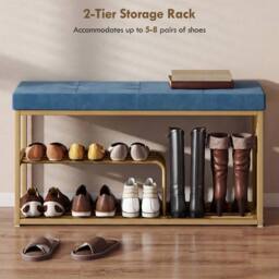 NESTLUNE Shoe Storage Bench with Seat Cushion in Blue - Size: 100 cm x 15 cm - thumbnail 3