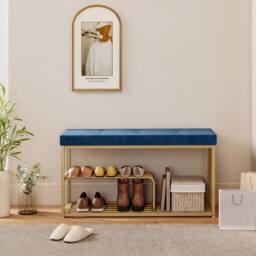 NESTLUNE Shoe Storage Bench with Seat Cushion in Blue - Size: 100 cm x 15 cm - thumbnail 6