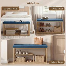 NESTLUNE Shoe Storage Bench with Seat Cushion in Blue - Size: 100 cm x 15 cm - thumbnail 4