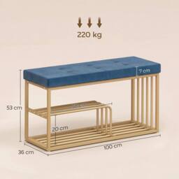 NESTLUNE Shoe Storage Bench with Seat Cushion in Blue - Size: 100 cm x 15 cm - thumbnail 2