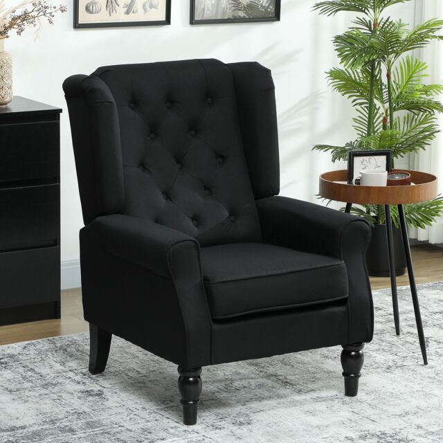 HOMCOM Accent Chair Wingback Armchair Retro Tufted Club Wood Fabric, Black - image 1