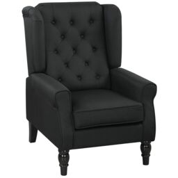HOMCOM Accent Chair Wingback Armchair Retro Tufted Club Wood Fabric, Black - thumbnail 2