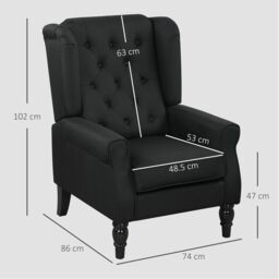 HOMCOM Accent Chair Wingback Armchair Retro Tufted Club Wood Fabric, Black - thumbnail 3