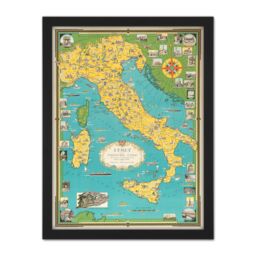 "Artery8 Wall Art Print Chase 1944 Pictorial Map Italy Vatican City Large Framed Wall Décor Art in White - Size: W18"" x H24""" - thumbnail 1